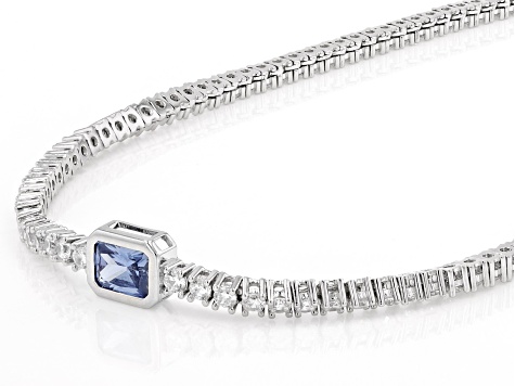 Pre-Owned Blue And White Cubic Zirconia Rhodium Over Silver Tennis Necklace 18.50ctw