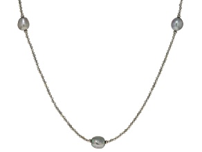 Pre-Owned Platinum Cultured Freshwater Pearl & 30ctw Labrodorite Rhodium Over Sterling Silver Neckla