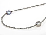 Pre-Owned Platinum Cultured Freshwater Pearl & 30ctw Labrodorite Rhodium Over Sterling Silver Neckla