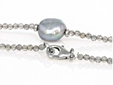 Pre-Owned Platinum Cultured Freshwater Pearl & 30ctw Labrodorite Rhodium Over Sterling Silver Neckla