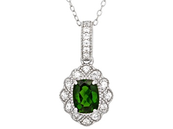 Picture of Pre-Owned Green Chrome Diopside Rhodium Over Sterling Silver Pendant 1.21ctw