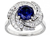 Pre-Owned Blue And White Cubic Zirconia Rhodium Over Sterling Silver Ring 5.02ctw