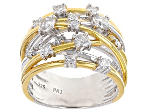 Pre-Owned Moissanite Platineve Two Tone Scatter Design Ring .93ctw DEW.