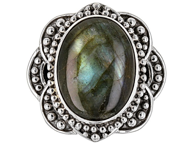 Pre-Owned 19x15mm Labradorite Sterling Silver Beaded Ring