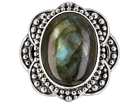 Pre-Owned 19x15mm Labradorite Sterling Silver Beaded Ring