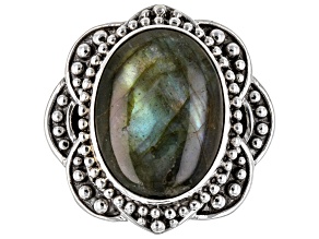 Pre-Owned 19x15mm Labradorite Sterling Silver Beaded Ring