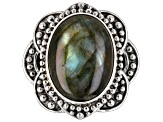Pre-Owned 19x15mm Labradorite Sterling Silver Beaded Ring