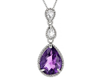 Picture of Pre-Owned Purple African Amethyst Rhodium Over Sterling Silver Pendant With Chain 6.90ctw