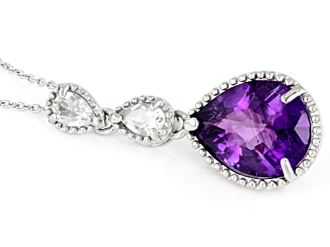 Pre-Owned Purple African Amethyst Rhodium Over Sterling Silver Pendant With Chain 6.90ctw