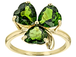 Pre-Owned Green Chrome Diopside 18k Yellow Gold Over Sterling Silver Shamrock Ring 3.14ctw