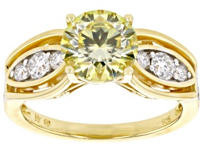 Pre-Owned Yellow And Colorless Moissanite 14k Yellow Gold Over Silver Ring 2.32ctw DEW.
