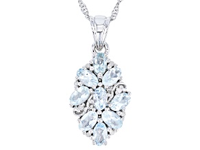Pre-Owned Blue Aquamarine Rhodium Over Silver Pendant With Chain 2.11ctw