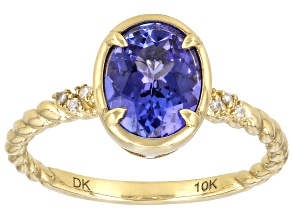 Pre-Owned Blue Tanzanite With White Diamond 10k Yellow Gold Ring 1.74ctw
