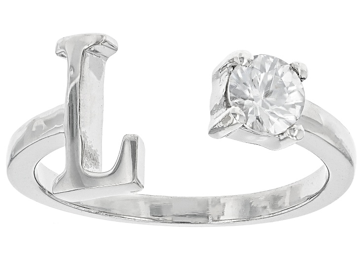 Pre-Owned White Zircon Rhodium Over Sterling Silver "L" Ring 0.33ct