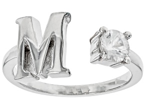 Pre-Owned White Zircon Rhodium Over Sterling Silver "M" Ring 0.33ct