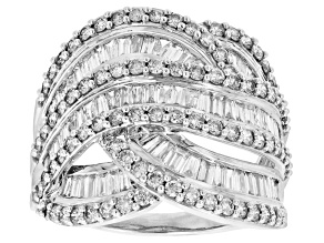Pre-Owned White Diamond 10k White Gold Crossover Ring 1.75ctw