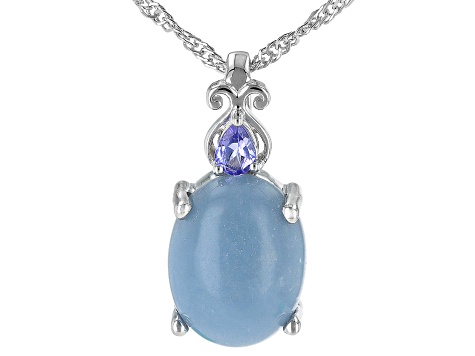 Pre-Owned Blue Angelite Rhodium Over Sterling Silver Pendant with Chain 0.13ctw