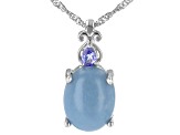 Pre-Owned Blue Angelite Rhodium Over Sterling Silver Pendant with Chain 0.13ctw
