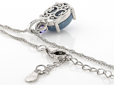 Pre-Owned Blue Angelite Rhodium Over Sterling Silver Pendant with Chain 0.13ctw