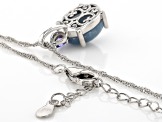 Pre-Owned Blue Angelite Rhodium Over Sterling Silver Pendant with Chain 0.13ctw