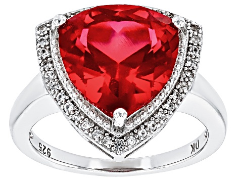 Pre-Owned Red Lab Created Ruby Rhodium Over Sterling Silver Ring 6.61ctw