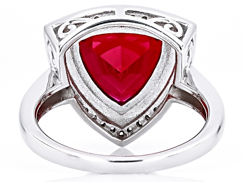 Pre-Owned Red Lab Created Ruby Rhodium Over Sterling Silver Ring 6.61ctw