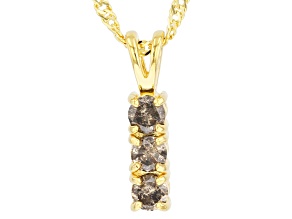 Pre-Owned Champagne Diamond 14k Yellow Gold Over Sterling Silver 3-Stone Pendant With 18" Chain 0.45