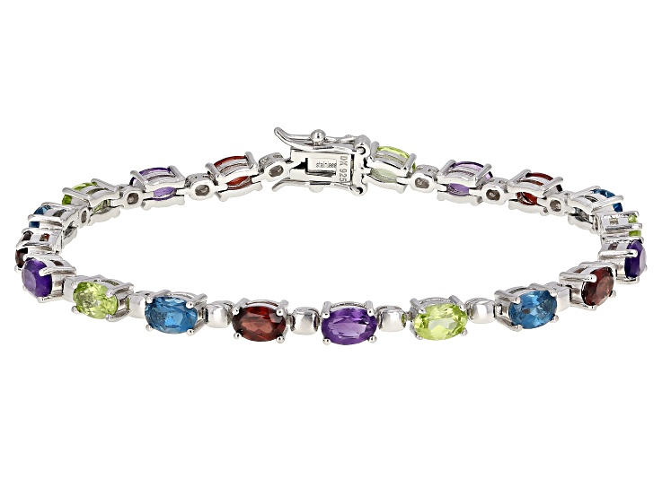 Vintage Genuine Mixed Gemstones Sterling Silver Tennis Bracelet factory