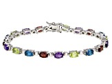 Pre-Owned Multi-Color Gemstone Rhodium Over Sterling Silver Tennis Bracelet 8.56ctw