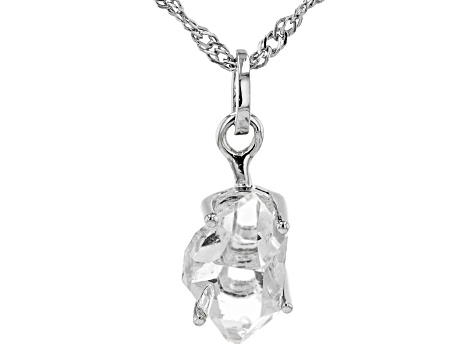 Pre-Owned White Herkimer Quartz Rhodium Over Sterling Silver Pendant