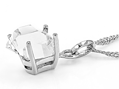 Pre-Owned White Herkimer Quartz Rhodium Over Sterling Silver Pendant