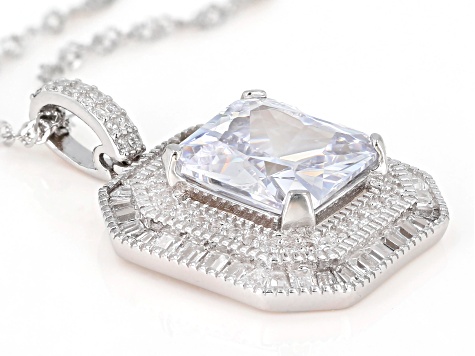 Pre-Owned White Cubic Zirconia Rhodium Over Sterling Silver Pendant With Chain 6.85ctw