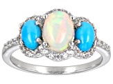 Pre-Owned Ethiopian Opal Rhodium Over Sterling Silver Ring