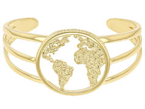 Pre-Owned 18k Yellow Gold Over Brass World Map Cuff Bracelet