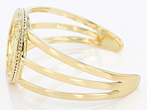 Pre-Owned 18k Yellow Gold Over Brass World Map Cuff Bracelet