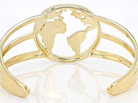 Pre-Owned 18k Yellow Gold Over Brass World Map Cuff Bracelet