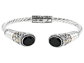 Pre-Owned Black Spinel Sterling Silver With 18K Yellow Gold Accent Cable Cuff Bracelet 4.60ctw