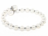 Pre-Owned White Cultured Freshwater Pearl Rhodium Over Sterling Silver Wrap Bracelet