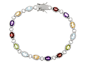 Picture of Pre-Owned Multicolor Multi-Gem Rhodium Over Sterling Silver Tennis Bracelet 5.88ctw