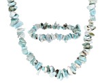 Pre-Owned Blue Larimar Rhodium Over Sterling Silver Chip Necklace and Stackable Bracelet Set