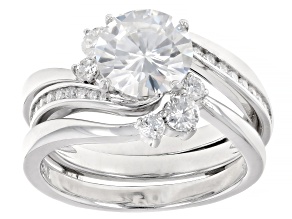 Pre-Owned Moissanite Platineve Ring With Guard 2.44ctw DEW.