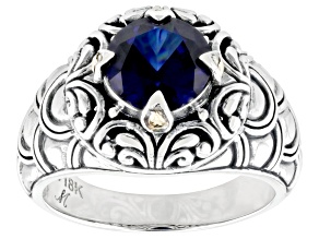 Pre-Owned Blue Lab Created Sapphire Sterling Silver With 18K Yellow Gold Accent Ring 1.70ct