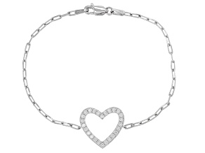Pre-Owned Moissanite Platineve Heart And Paperclip Bracelet .78ctw DEW