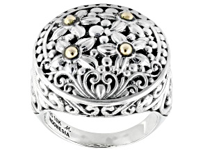 Pre-Owned Sterling Silver & 18K Gold Floral Medallion Ring