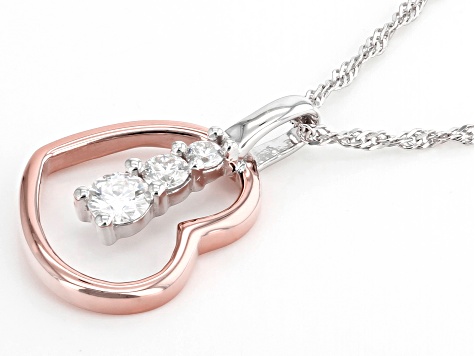 Pre-Owned Moissanite Platineve And 14k Rose Gold Over Sterling Silver Heart Pendant .39ctw DEW.