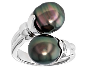Pre-Owned Cultured Tahitian Pearl Rhodium Over Sterling Silver Ring