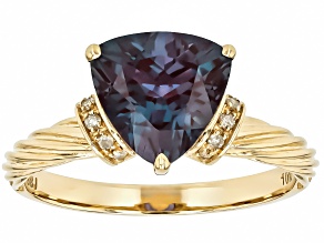Pre-Owned Blue Lab Created Alexandrite With White Diamond 10k Yellow Gold Ring 2.55ctw