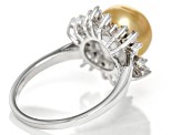 Pre-Owned Golden Cultured South Sea Pearl and White Topaz Rhodium Over Sterling Silver Ring