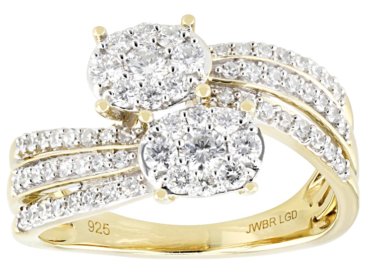 Pre-Owned White Lab-Grown Diamond 14k Yellow Gold Over Sterling Silver Bypass Ring 0.75ctw