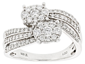 Pre-Owned White Lab-Grown Diamond Rhodium Over Sterling Silver Bypass Ring 0.75ctw